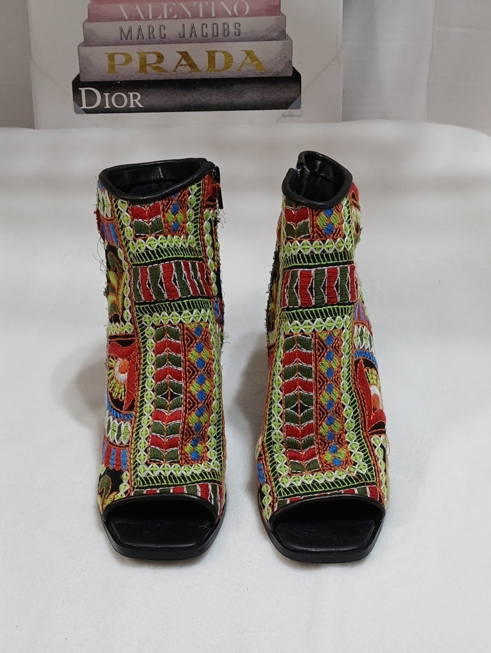 George J. Love Embroidered Open-Toe Ankle Boots. Sz 37 Women